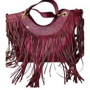 strappy tassel purse with rhinestone detailing